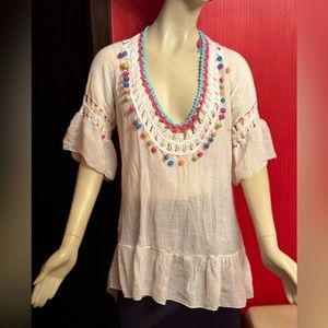 White gauze crochet high low dress beach cover up S